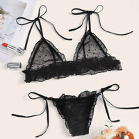 DAIGELO Dot Mesh Lace Wireless Bra Thong Set