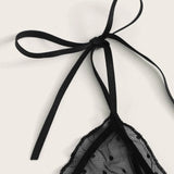 DAIGELO Dot Mesh Lace Wireless Bra Thong Set