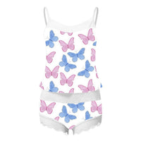 Butterfly Print Pajamas Women Sleeveless Lace Cami Shorts Lingerie Sleepwear Set Fashion Sexy Home Ladies Underwear PajamasSet40