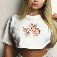 Sexy Tank Angel Cupid Print White Crop Top