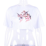 Sexy Tank Angel Cupid Print White Crop Top