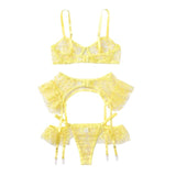 Yellow Underwire Bra Embroidery Thong Garter Belt Classic Bandage