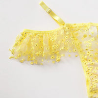 Yellow Underwire Bra Embroidery Thong Garter Belt Classic Bandage