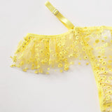 Yellow Underwire Bra Embroidery Thong Garter Belt Classic Bandage