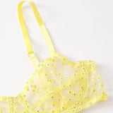 Yellow Underwire Bra Embroidery Thong Garter Belt Classic Bandage