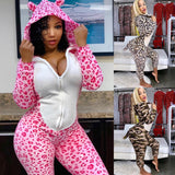 Imcute Loose One Piece Cheetah Print Jumpsuit Pajamas