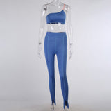 Imcute Sexy Women 2 Piece Crop Top Slit Pants Suits