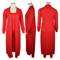 Imcute Two Piece Red Long Sleeve Long Coat and Jumpsuit Set