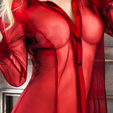 Sheer Red Mesh Shirt with Thong Lingerie