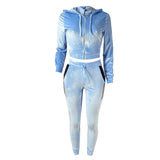 Hooded Velvet Tracksuit Long Sleeve Slim Zipper Sports Suit