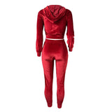 Hooded Velvet Tracksuit Long Sleeve Slim Zipper Sports Suit