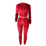 Hooded Velvet Tracksuit Long Sleeve Slim Zipper Sports Suit