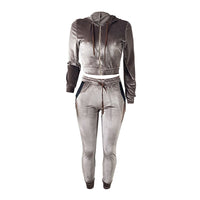 Hooded Velvet Tracksuit Long Sleeve Slim Zipper Sports Suit