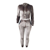 Hooded Velvet Tracksuit Long Sleeve Slim Zipper Sports Suit