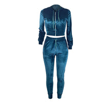 Hooded Velvet Tracksuit Long Sleeve Slim Zipper Sports Suit