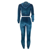 Hooded Velvet Tracksuit Long Sleeve Slim Zipper Sports Suit