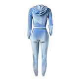 Hooded Velvet Tracksuit Long Sleeve Slim Zipper Sports Suit