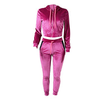 Hooded Velvet Tracksuit Long Sleeve Slim Zipper Sports Suit