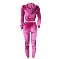 Hooded Velvet Tracksuit Long Sleeve Slim Zipper Sports Suit