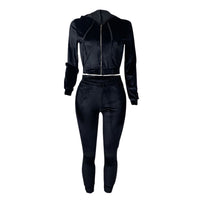 Hooded Velvet Tracksuit Long Sleeve Slim Zipper Sports Suit