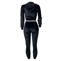 Hooded Velvet Tracksuit Long Sleeve Slim Zipper Sports Suit