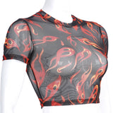 DAIGELO O-neck Short Sleeve Flame Black Print T-shirt