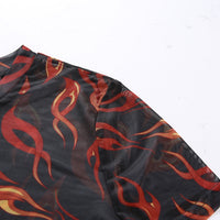 DAIGELO O-neck Short Sleeve Flame Black Print T-shirt