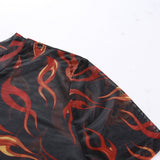 DAIGELO O-neck Short Sleeve Flame Black Print T-shirt