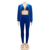 Imcute Sexy Velvet 3 Piece Set Sports Bra Cropped Hoodie Jacket and Sweatpants