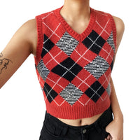 Y2k Top Argyle Sweater Crop Vest