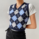 Y2k Top Argyle Sweater Crop Vest