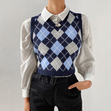 Y2k Top Argyle Sweater Crop Vest