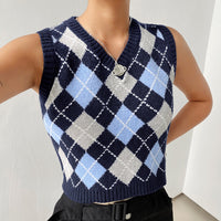 Y2k Top Argyle Sweater Crop Vest