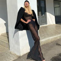 Imcute Backless See Through Black Maxi Dress