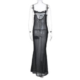 Imcute Backless See Through Black Maxi Dress