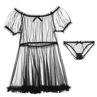 Sexy Ultra-thin Lace Bow Transparent Mesh Nightdress Set