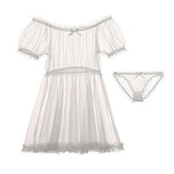 Sexy Ultra-thin Lace Bow Transparent Mesh Nightdress Set