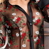 Embroidered Floral Sheer Mesh Shirt underwear Set S-3xl