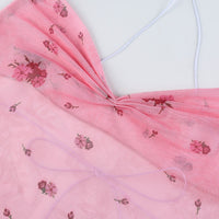 Pink Flower Print Cute Mesh Halter Tops