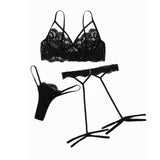 DAIGELO Lace Bra Hollow Thong Garter Sleepwear Set S-xl