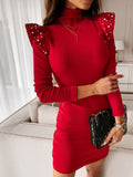 Imcute Turtleneck Bodycon Long Sleeve Dress