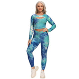 Yoga Tracksuit 2pcs Long Sleeve Crop Top High Waist Leggings