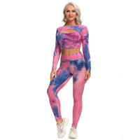 Yoga Tracksuit 2pcs Long Sleeve Crop Top High Waist Leggings