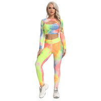 Yoga Tracksuit 2pcs Long Sleeve Crop Top High Waist Leggings