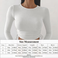 Long Sleeve Side Drawstring O Neck Sexy Crop Tops