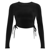 Long Sleeve Side Drawstring O Neck Sexy Crop Tops