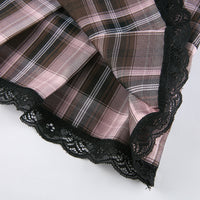 Y2K Skirts Lace Up Goth Plaid Lace Trim Pleated Skirt Punk Dark