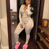 Imcute Sexy Striped Print Jumpsuit Long Sleeve Butt Flap Romper Pajamas