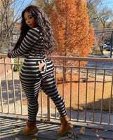 Imcute Sexy Striped Print Jumpsuit Long Sleeve Butt Flap Romper Pajamas