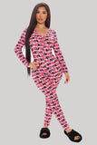 Imcute Sexy Striped Print Jumpsuit Long Sleeve Butt Flap Romper Pajamas